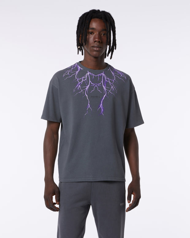 Phobia Gray With Purple Lightning Front T-Shirt